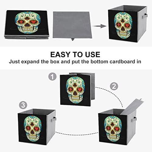 Cubos de armazenamento de tecidos dobráveis ​​para caveira de açúcar caixa de armazenamento dobrável de 11 polegadas com alças