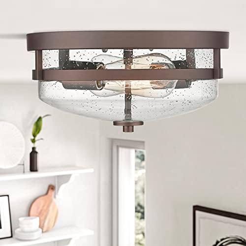 Luzes de teto Allgot Flush Mount, casa de fazenda perto de luminária de teto, luz de teto de metal com 2 luzes com vidro