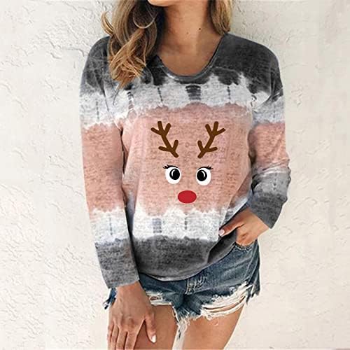 Moletom da tripulação do Womens Crew Papai Noel Padrão Tops de Maternidade Retro Loose Tops de Inverno feminino