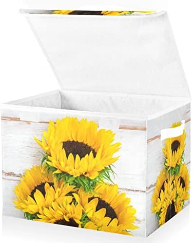InNewgogo Sunflowers Bins de armazenamento com tampas para organizar a caixa de armazenamento dobrável com tampa com alças