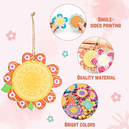 CNHOQC 45pcs Boho Spring Flower colorido Ornamentos suspensos Conjunto 15 Design Spring Flower Penamento de madeira Ornamento