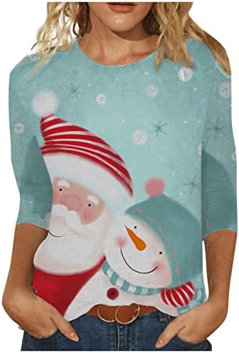 Camisa de natal Nokmopo para feminino moda de moda casual manga de Natal Round Round Round Pollover Tops de camiseta básica