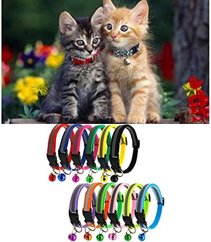 Colar de gato com sino, 12pcs colares de gato reflexivo, colares refletivos de cachorro de nylon macio para gatos ou cães pequenos