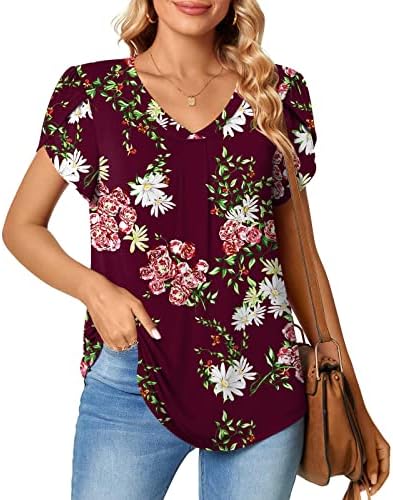 Tops de verão para mulheres 2023 Mantenha curta Vilhas de pescoço V camisetas florais camisetas casuais para mulheres