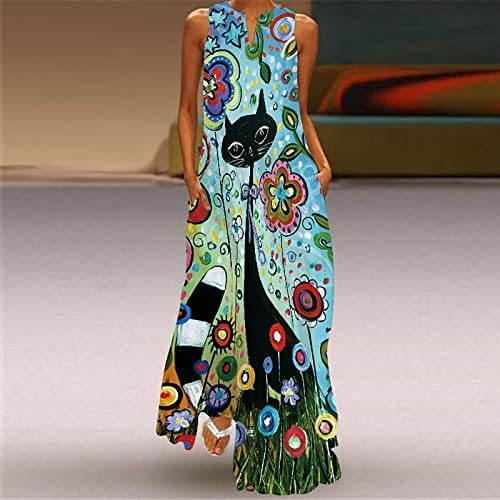 Vestidos de festa para mulheres 2023 Vintage Floral Long Maxi Dress Summer Summer Flowy Dress Flowy Floral Print Dress sem mangas