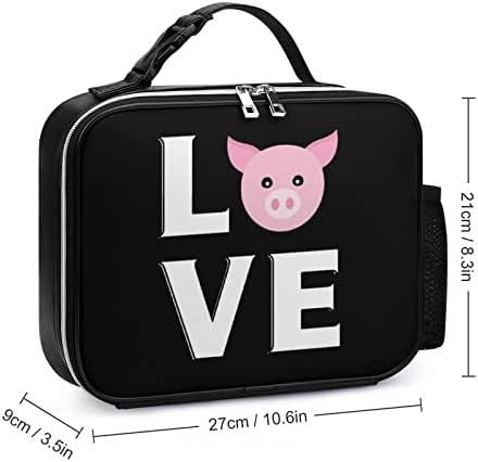 Love Pig Lunchag Saco de couro para almoço mais refrigerado com alça destacável e bolso lateral