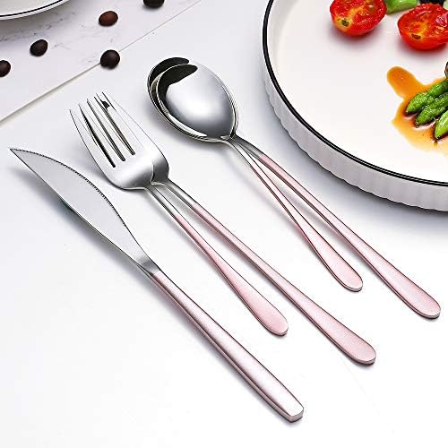 Utensílios de viagem DLO Conjunto de faca de colher de garfo 4pcs com estojo, 18/8 de talheres de talheres portáteis de aço inoxidável para almoço, escritório, rosa