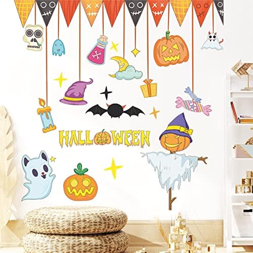 Decalques de parede de Halloween pendurados na aranha de abóbora adesivos de parede de halloween decoração de casa removível arte