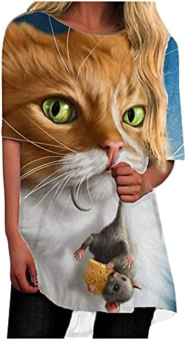 2023 camiseta de verão para mulheres tees gráficos de gato fofo camisa de manga curta redonda de túnica top solto solto