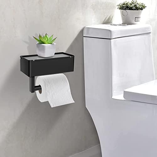 Suporte de papel higiênico com prateleira de armazenamento Wipes, suporte de papel higiênico preto fosco com lençóis laváveis ​​armazenamento