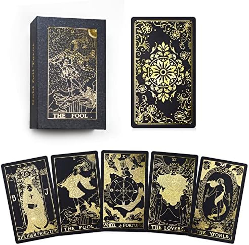 Ciseonik Black Tarot Cards With -Guidebook - e Profissionais de Case Cartões de Tarô Vintage de luxo para iniciantes Cartões de plástico Astrologia Deck dourado original Deck preto de tarô preto