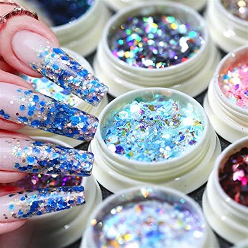 1 Box holográfico unhas glitter lantejas brilham no escuro Sparking Shining Blue Sliver Flakes Diy Art Gel Decoration Manicure, brilho no escuro 2