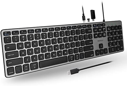 Macally Premium Wired USB C teclado com portas USB - conecte até 3 dispositivos - - teclado com fio para Mac, IMAC, MacBook e PC -