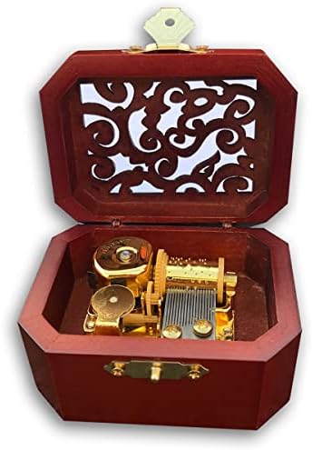 Binkegg Play [White Christmas] Brown Color Wooden Hollow Out Wind Up Music Box com Sankyo Musical Movement