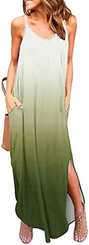 Vestido de vestido de vestido longo casual feminino, vestidos maxi de vestido de verão com bolsos