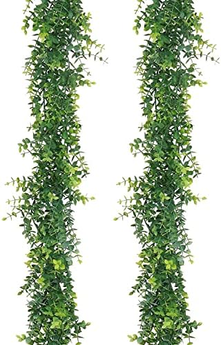 Garland de eucalipto artificial - 2 pacote de 2 pés 6 pés vegetais guirlanda faux videiras cenário de cenário decoração