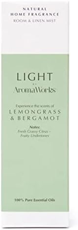 AROMAWORKS LIGHT LEMONGRASS & BERGAMOT SALA E Névoa de linho | Incentiva o relaxamento e uma atmosfera calmante | Feito com óleos essenciais