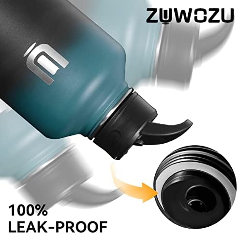 Zuwozu 1 galão de garrafa de água isolada com palha, paracord, bolsa carregando e 3 tampas, garrafas de água de aço inoxidável de paredes