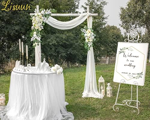 Lisuun Wedding Arch Flowers, Flores artificiais para decoração, 2pcs Swag de flores e 1 PCS Swag Runner de mesa de chiffon semi