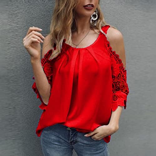 Tops da primavera Fragarn Womens 2022 Summer Round Neck Hollow Lace Hollo