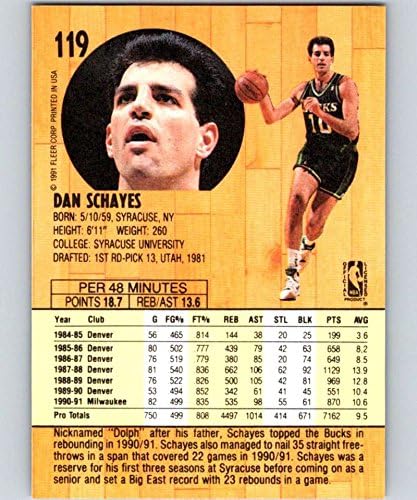 1991-92 Fleer Series 1 Basketball 119 Danny Schayes Milwaukee Bucks NBA Official NBA Trading Card