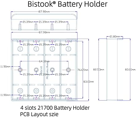 Caixa de caixa de bateria Bistook 21700 para projetos de PCB, 4-pacote, 4 slot cada