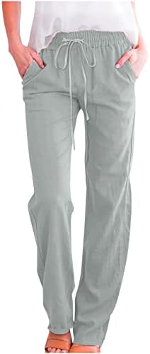 calça de linho feminina de anuyalue algodão de algodão elástico elástico calças de moletom largo de lounge 2023 calças de verão com bolsos