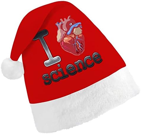I Lvoe Science Heart Chattle Hat Christmas Hats Claus Chegados curtos com punhos brancos para homens Mulheres Decorações de festas de férias de Natal