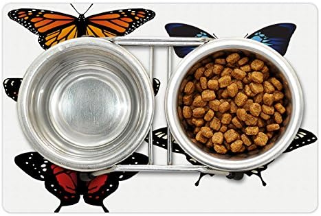 Ambesonne colorido tapete de estimação para alimentos e água, design retro ilustração monarca asas abstrata obra de arte
