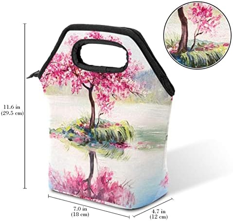 Lunchagem Guerotkr para homens, lancheira isolada, lancheira para adultos, padrão de paisagem de flor de árvore rosa em aquarela