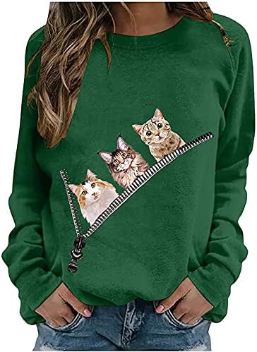 Qtocio Sports Sweatshirts Mulheres adolescentes meninas fofas 3D Cat Printshirts Tops Fit Fit Sanve Camisetas Camisas Casual