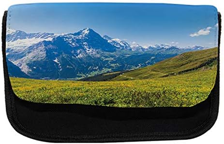 Caixa de lápis de paisagem lunarável, picos ensolarados de Alpes suíços, bolsa de lápis de caneta com zíper duplo, 8,5 x