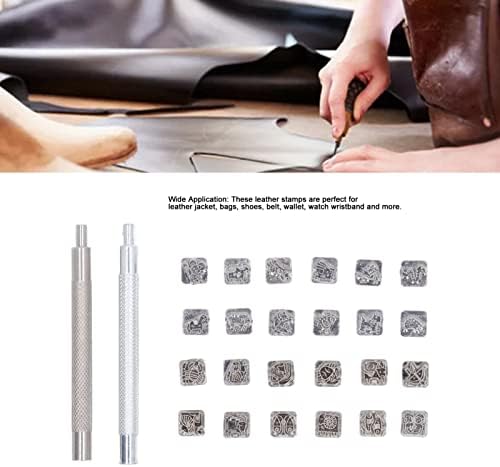 Carimbos de couro, kit de estampagem de couro amplamente utilizados com carimbos de 24pcs ligas de aço de aço de aço sinais de jaqueta