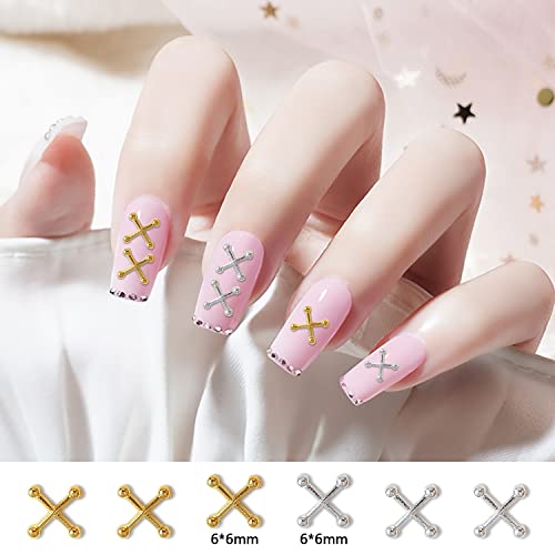 Wokoto 100pcs Gold e prata góticos craves de unhas cruzadas para unhas Art 3d Cross Punk Style Metal Decorações para acrílico unhas pregos para pregos