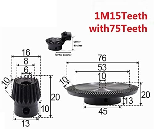 ZGF-BR 2pcs 1: 5 engrenagem chanfrada 1 módulo 15 orifício de dentes 6mm 75 dentes Hole interno 10mm 90 graus de comutação