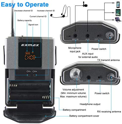 EXMAX EX-938 Wireless Headset Microfone Audio Tour Guide System para tradução para a igreja Ensino de viagens Apoio de interpretação
