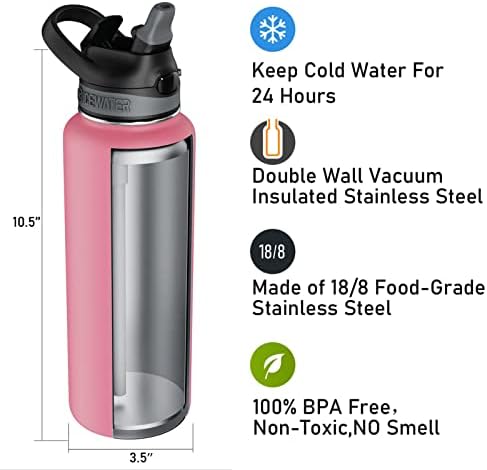 Icewater-32 oz, 2 tampas, garrafa de água isolada com palha, aço inoxidável, sem BPA, pó revestido, tampa travável,