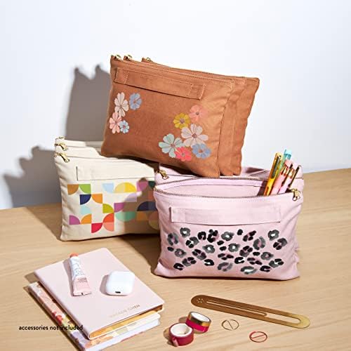 Bolsa de zíper de grande acordeão - Design de blush e leopardo aquarela. 3 bolsas. Bolsas de acordeão para organização