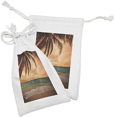 Conjunto de bolsas de tecido tropical de Ambesonne, cenário de paisagem marítima com palmeira de praia oceânica e
