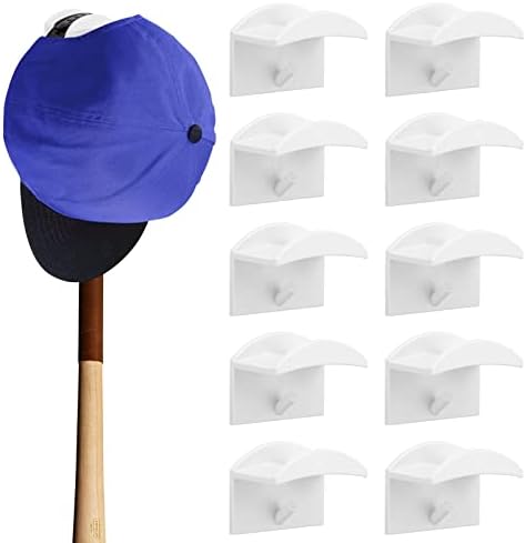 Calidaka 10pcs ganchos de chapéu adesivo para parede, chapéu adesivo para bonés de beisebol, cabide de parede para bonés de beisebol para porta, armário, escritório, quarto