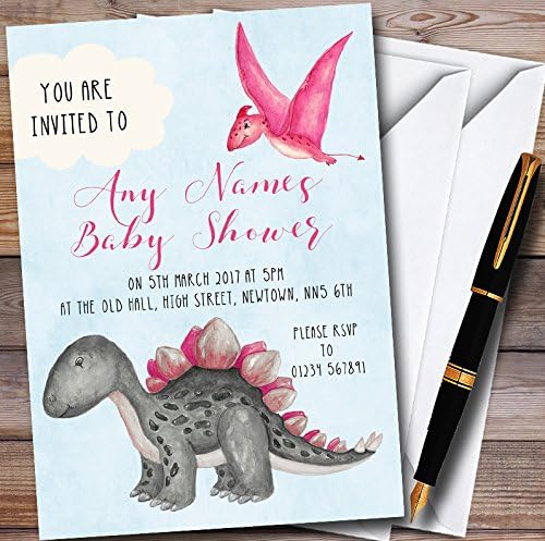 O card zoo garotas rosa dinossauro de dinossauro convites de chá de bebê personalizados