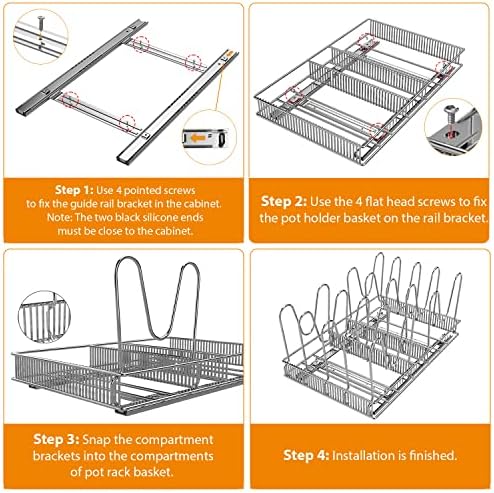 Vygrow Pots and Pans Organizer, Pull Out Pot and Pan Organizer para despensa de cozinha de armário com 10 divisores ajustáveis, rack de organizador de pan de serviço pesado 11wx17.5dx8.34h polegada