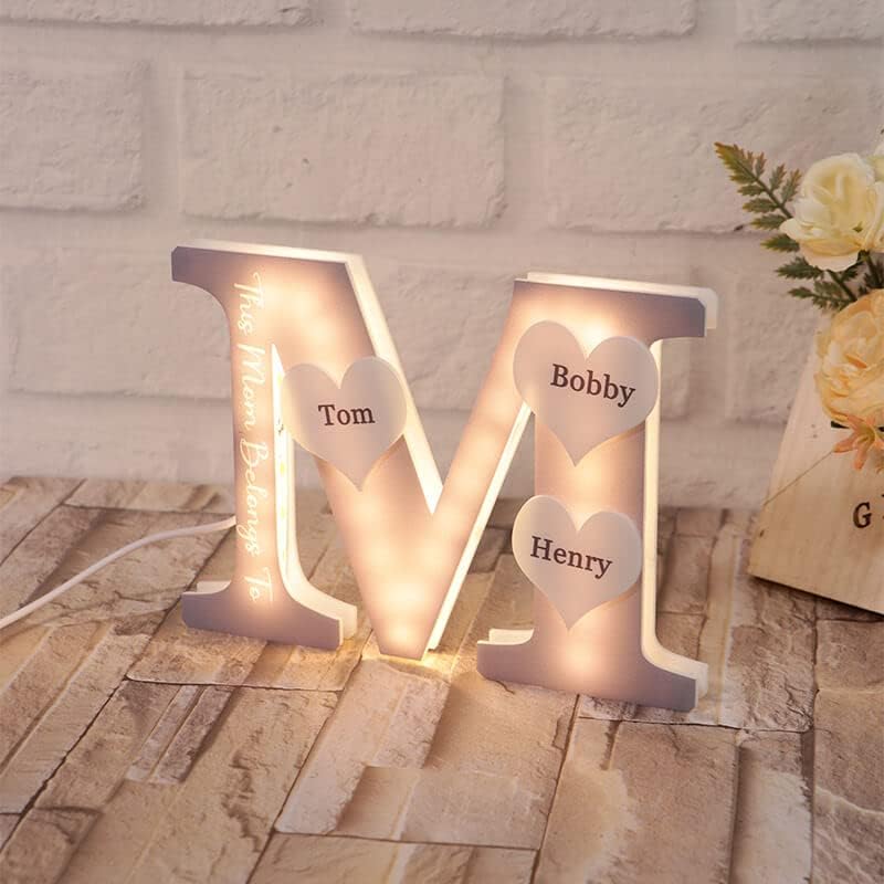 Arragenz Nome da carta personalizada Lâmpada Lâmpada de mesa personalizada com texto para decoração da casa do quarto, quarto de estar para o quarto de amigas do presente de casa