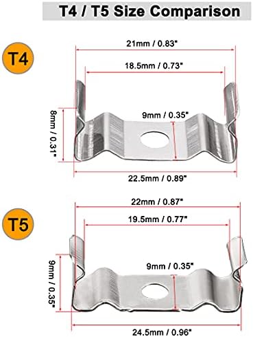 cabide do suporte de clipes de uxcell T4 para tubo de luz LED, luminária de tubo fluorescente de LED, aço manganês com níquel, pacote de 15