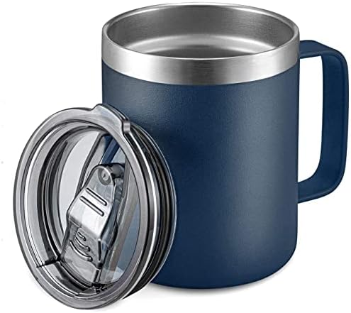 Aloufea 12 onças de aço inoxidável caneca de café com alça, caneca de viagem a vácuo de parede dupla, copo de copo com