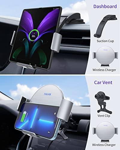 Carregador de carro sem fio Makaqi para Galaxy Z Fold 03/07/2, Montagem de carregador de carro sem fio de bobina dupla