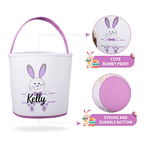 Cesta personalizada de páscoa para crianças, lona personalizável reutilizável algodão caça a ovos de sacola de coelho para presentes de festa da Páscoa