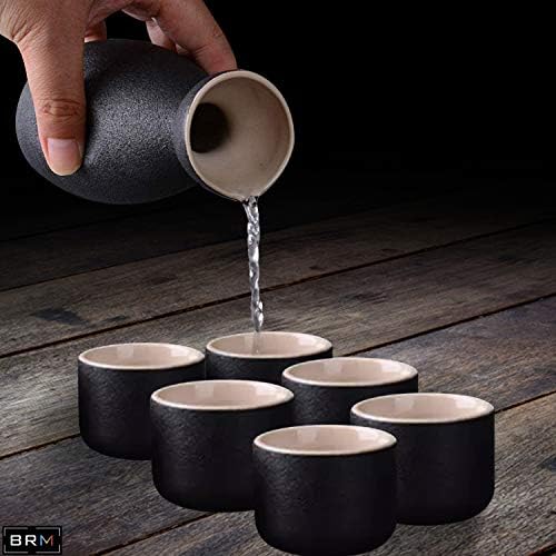 Conjunto de saquê de BRM - 7 PCS Ceramic Jeafe com copo - servir com óculos de saquê - design elegante e minimalista - durável e fácil de lavar - ideal para amigos e familiares