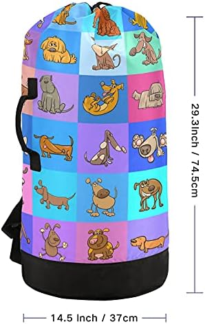 Cartoon Dogans Laundry Bolsa de lavanderia pesada Mochila com alças e alças de ombro Viagem Bolsa de roupa com tração de tração