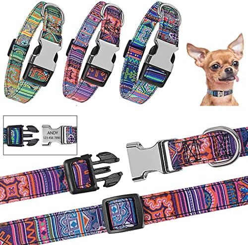 Colares de cães personalizados Ylrank - colarinho de cachorro floral personalizado com nome e número de telefone -